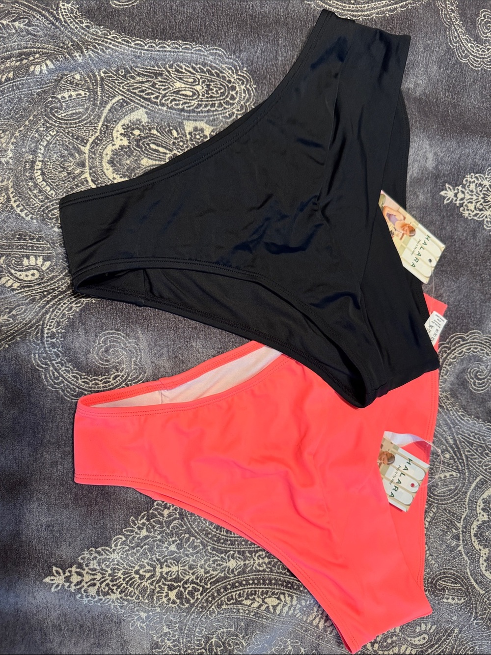 HALARA Black & Neon Coral Bikini Bottoms